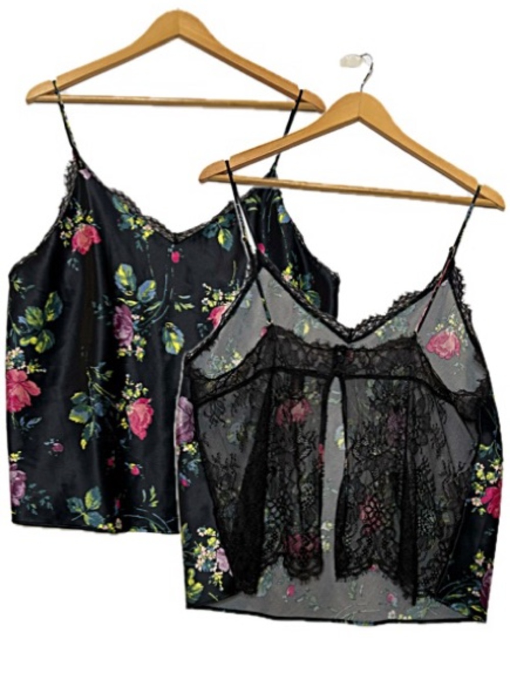 Victoria's Secret Black Satin Floral Cami Size XL Sheer Lace Open Back Chemise